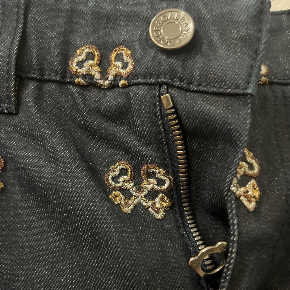 DOLCE & GABBANA Jeans Blue Key Embroidered Slim KATE Pants